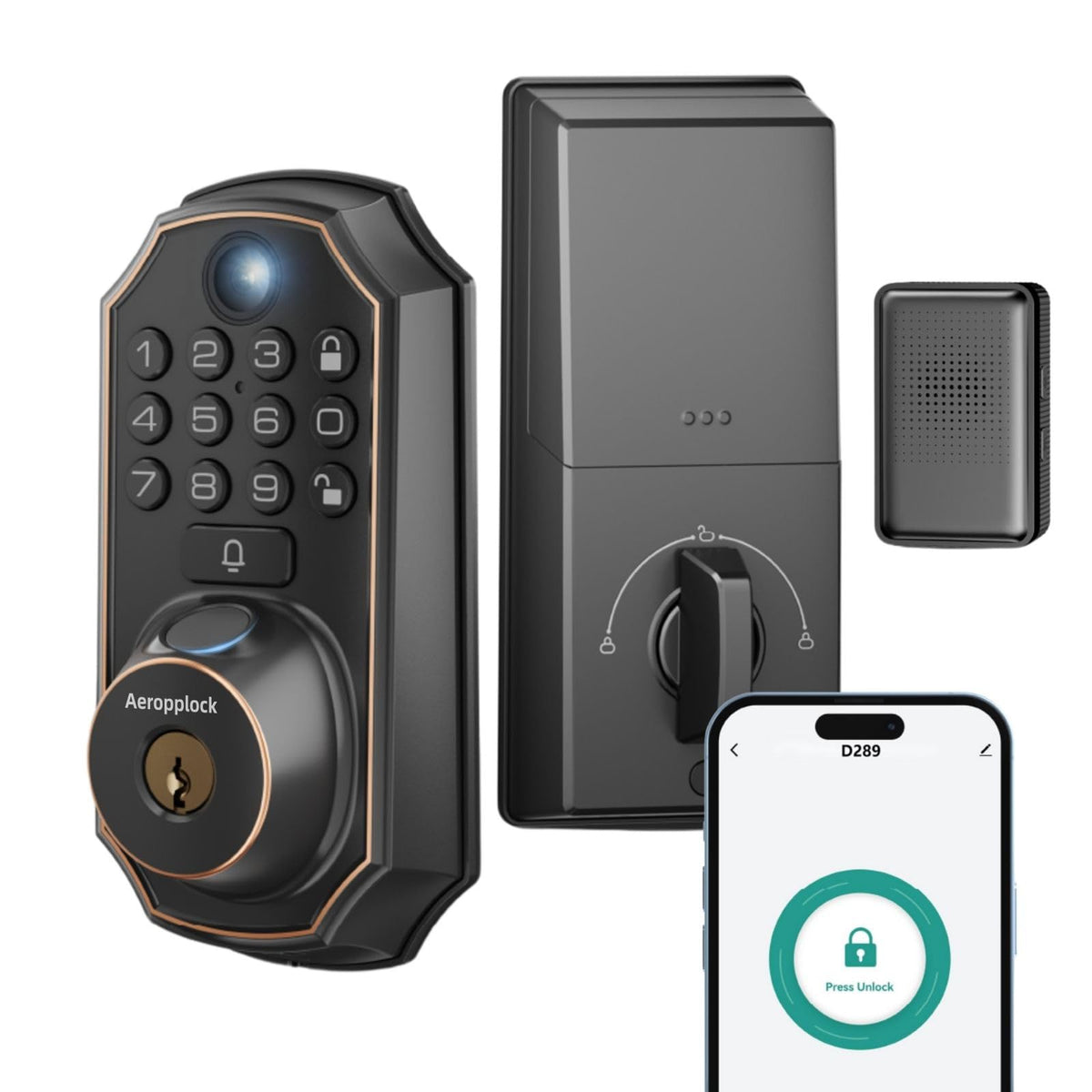 Aeropplock Fingerprint Door Lock Keyless Entry Door Lock Keypad Deadbolt Lock for Front Door Smart Lock App Control Easy Installation
