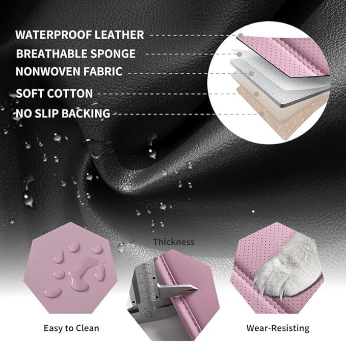 Car Seat Covers Custom Fit for Chevrolet/Chevy Bolt 2016-2026, Premium Faux Leather Waterproof Car Seat Protectors with Lumbar Support, Breathable Anti-Slip Easy to Install(Pink,Full Set)