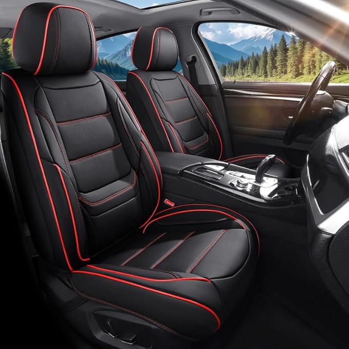 Car Seat Covers Full Set Custom Fit for Chevy Trailblazer 2021-2026-Luxury Leather with Lumbar Support, Breathable, Waterproof, Anti-Slip, Durable, Easy to Install (Black&Red,Full Set)