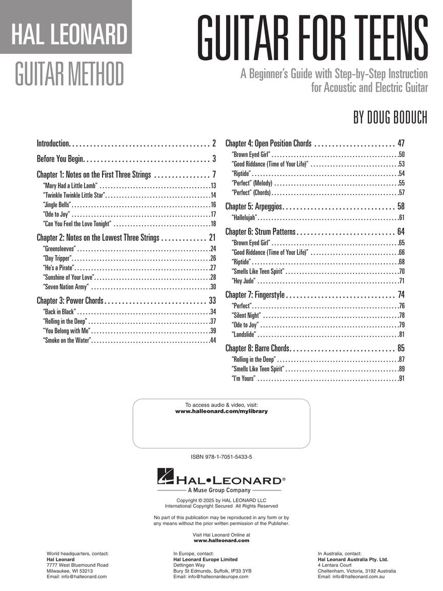 Hal Leonard Guitar for Teens Method | Beginner to Intermediate Lesson Book for Acoustic and Electric Players | Step by Step Guitar Instruction with TAB Chords and Techniques for Students Teachers