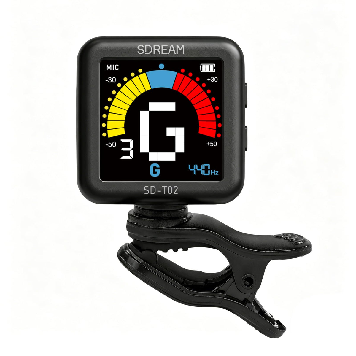 SDREAM Professional Guitar Tuner Clip On, Rechargeable Tuner with Extra Large LCD Display, Fast & Accurate Tuning for Acoustic Guitar, Electric Guitar, Bass, Ukulele & Chromatic, 360° Rotatable