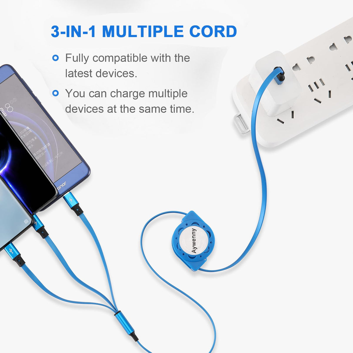 USB C Splitter Multi Charging Cable,3 in 1 Fast Charging Cord,3.3Ft 3 Pack