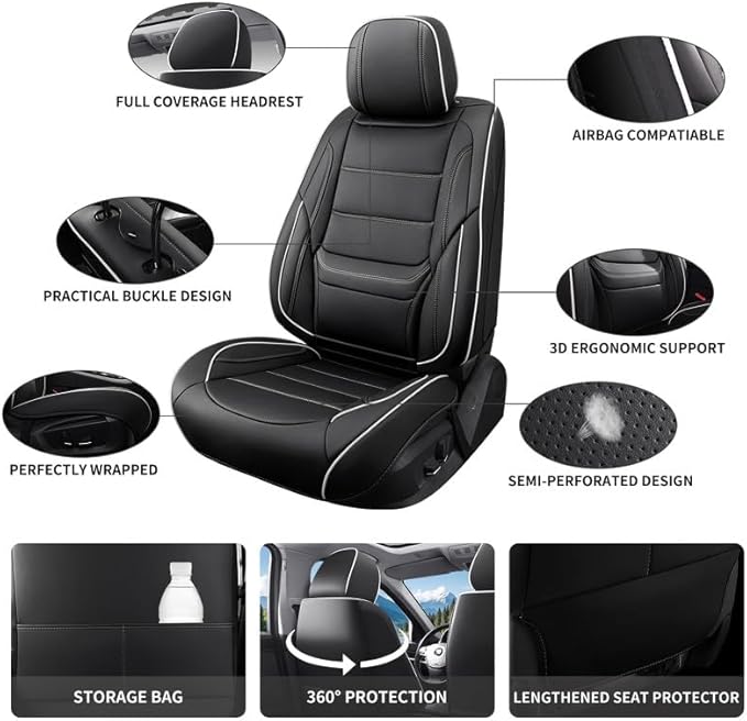 Car Seat Covers Full Set Fit for Buick Encore GX 2012-2026, Premium Faux Leather Waterproof Car Seat Protectors with Lumbar Support, Breathable Anti-Slip Easy to Install(Black&White,Full Set)
