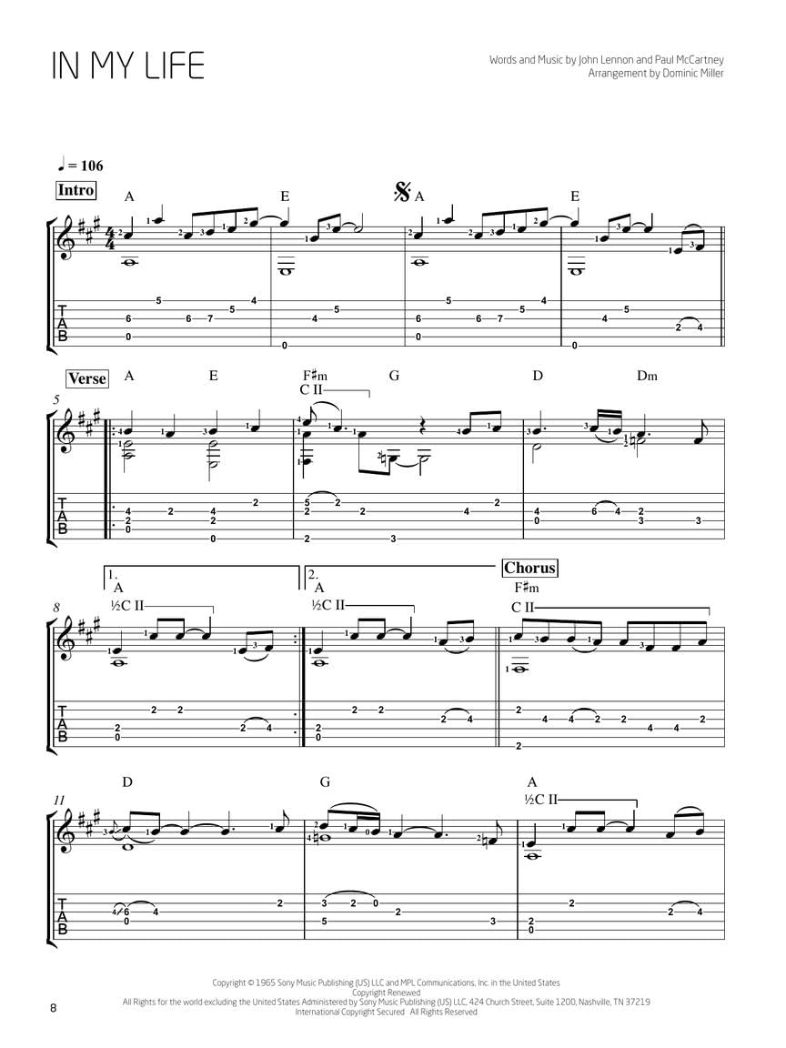 The Beatles Arranged for Solo Guitar by Dominic Miller Songbook | Guitar Tab Sheet Music Book for Students Teachers and Fans | Acoustic Electric Classical Guitar Reinterpreted Repertoire
