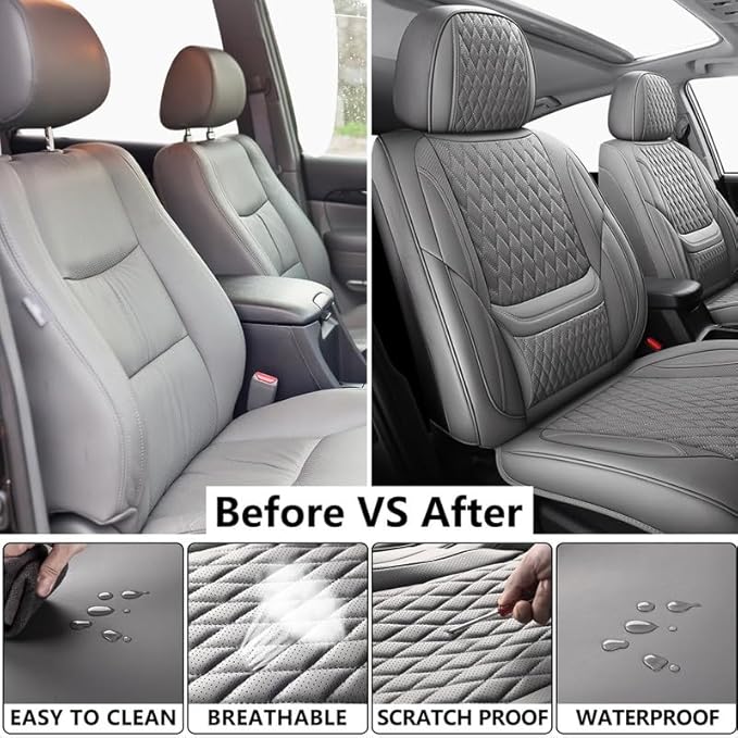 Car Seat Covers Full Set Custom Fit for Chevrolet/Chevy HHR 2006-2011 - Premium Faux Leather with Lumbar Support | Breathable, Waterproof, Anti-Slip, Durable (Gray,Full Set)