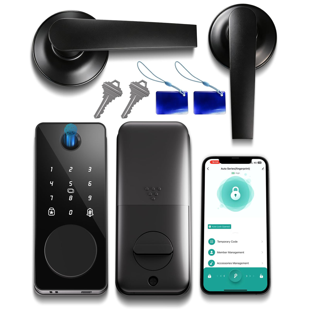 Smart Lock with Handles, Biquole Fingerprint Door Lock for Front Door