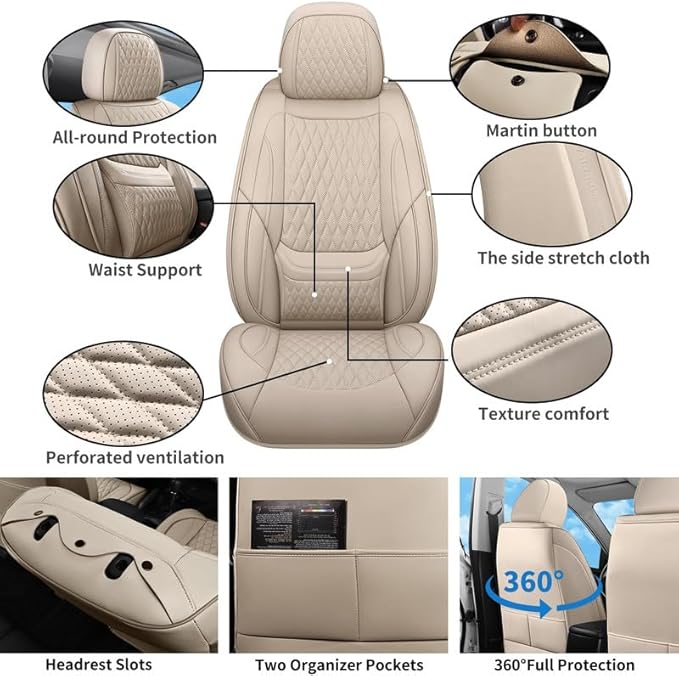 Front Seat Car Seat Covers Custom Fit for Ford Bronco Sport 2021-2026 - Premium Faux Leather with Lumbar Support | Breathable, Waterproof, Anti-Slip, Durable (Beige,Front Seat)