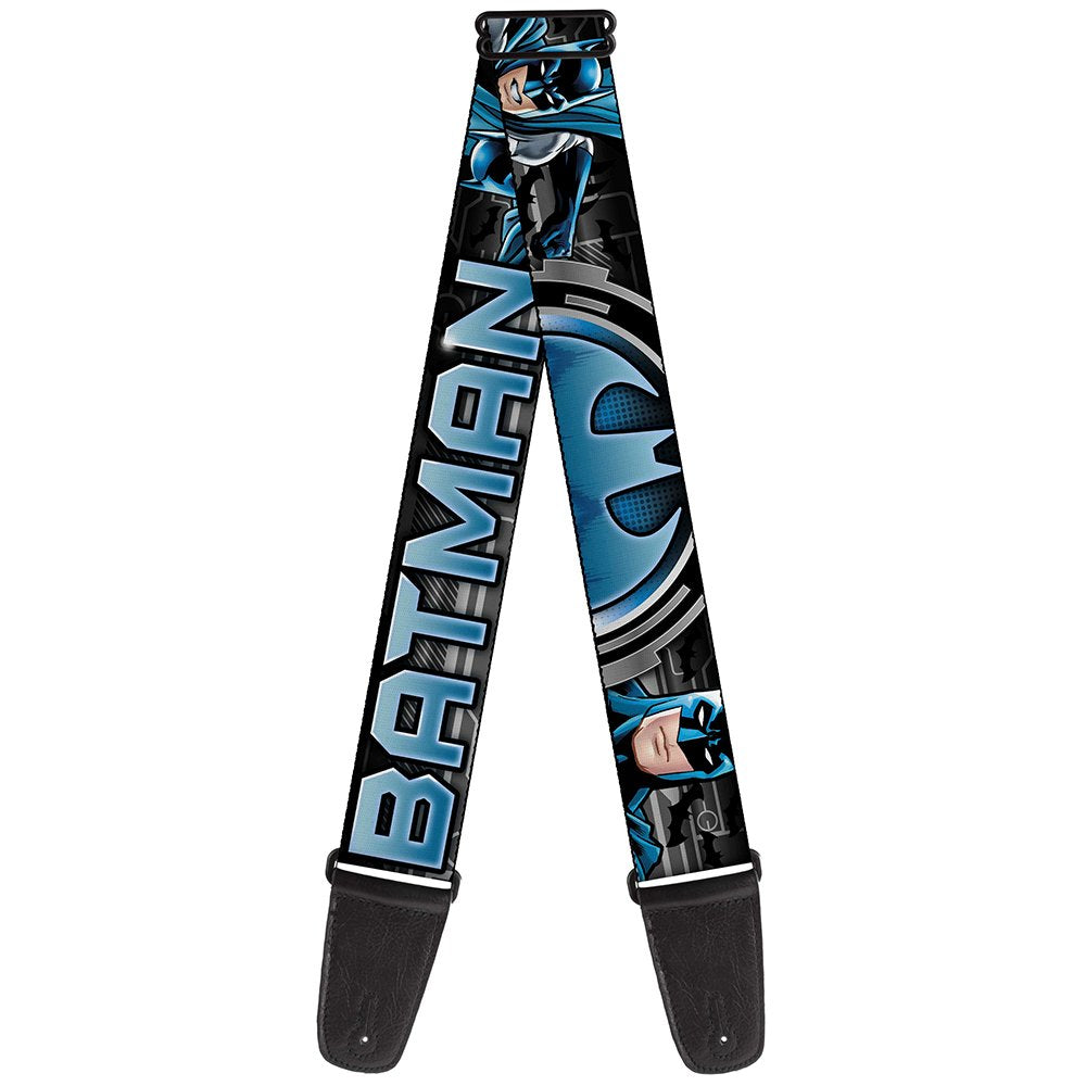 Buckle-Down Batman Guitar Strap, Bat Signal Close-Up, Black, Gray & Blue