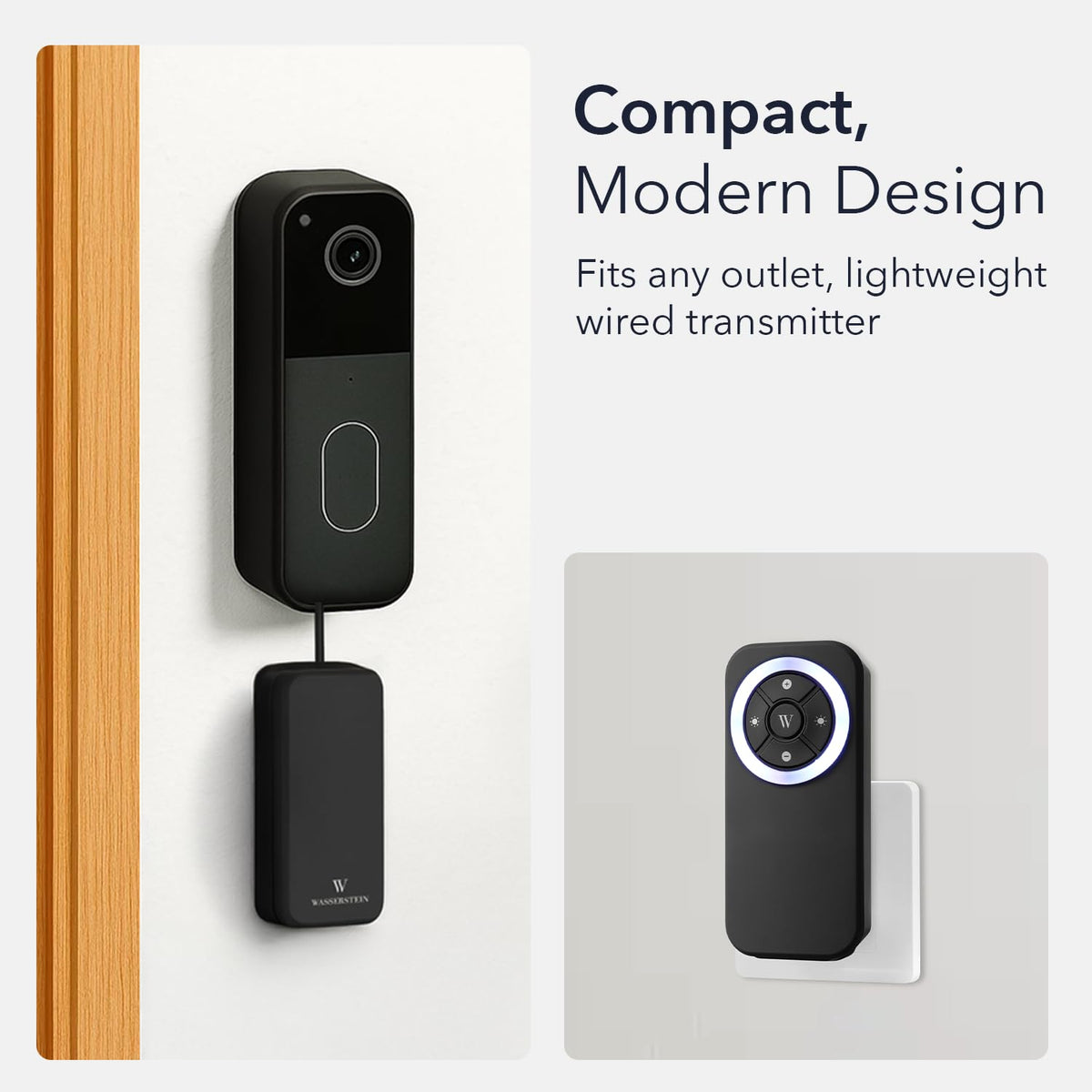 Wasserstein Doorbell Chime Compatible with Blink Video Doorbell (1st Gen & 2nd Gen) - Complete Blink Doorbell Chime Kit - Wired Transmitter with Doorbell Receiver (1-Pack, Black)