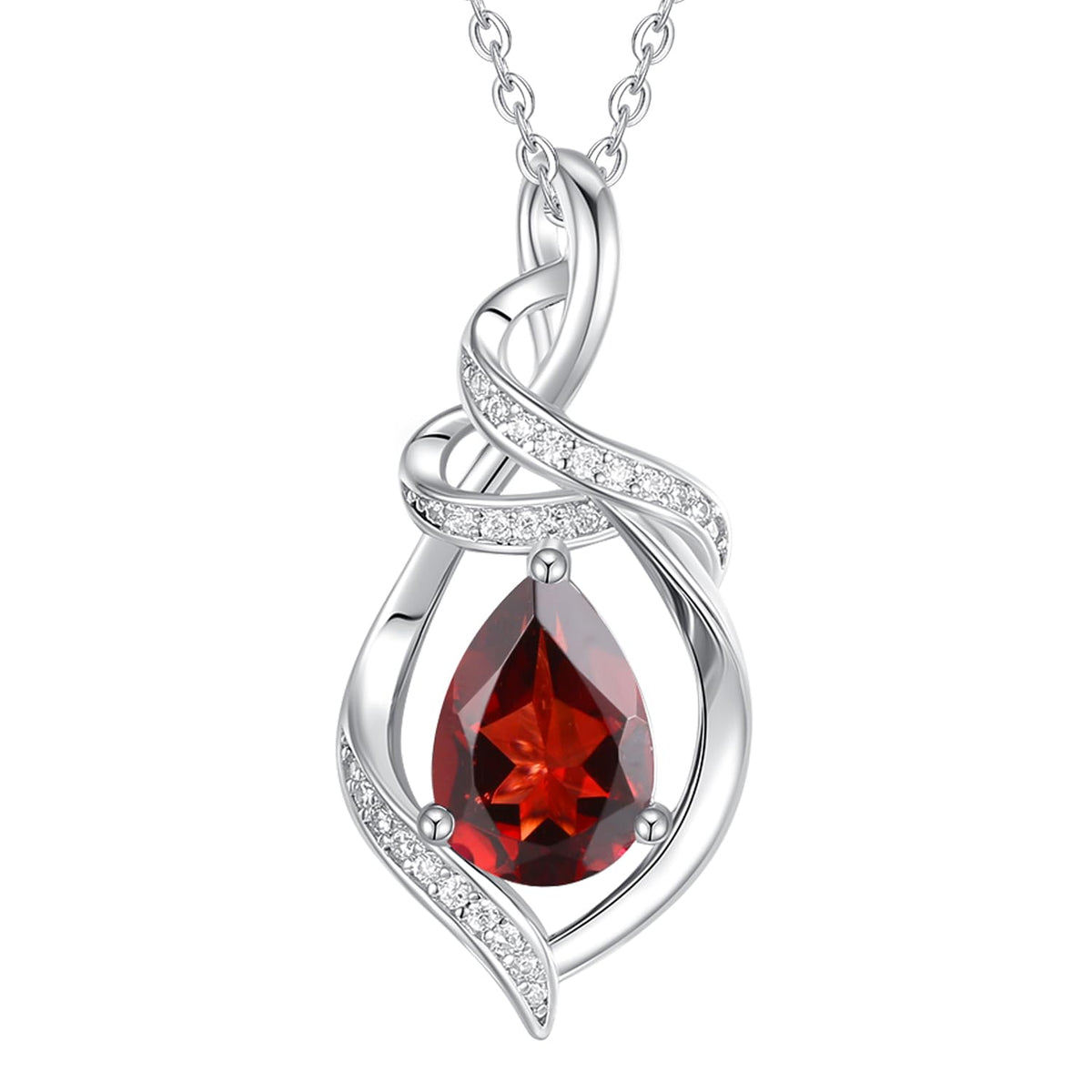 FANCIME January Garnet Birthstone Teardrop Pendant Necklace for Women