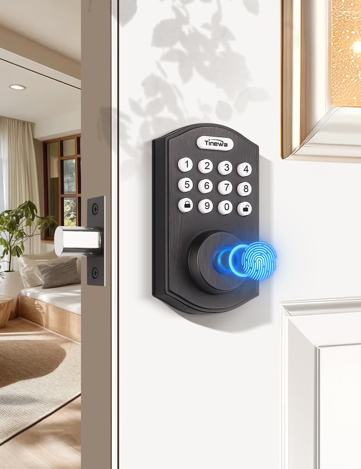 Tinewa Smart Locks for Front Door - Oil Rubbed Bronze Keyless Entry Door Lock Deadbolt, Electronic Digital Keypad Deadbolt with Fingerprint, APP Control, Easy Installation, Home Security