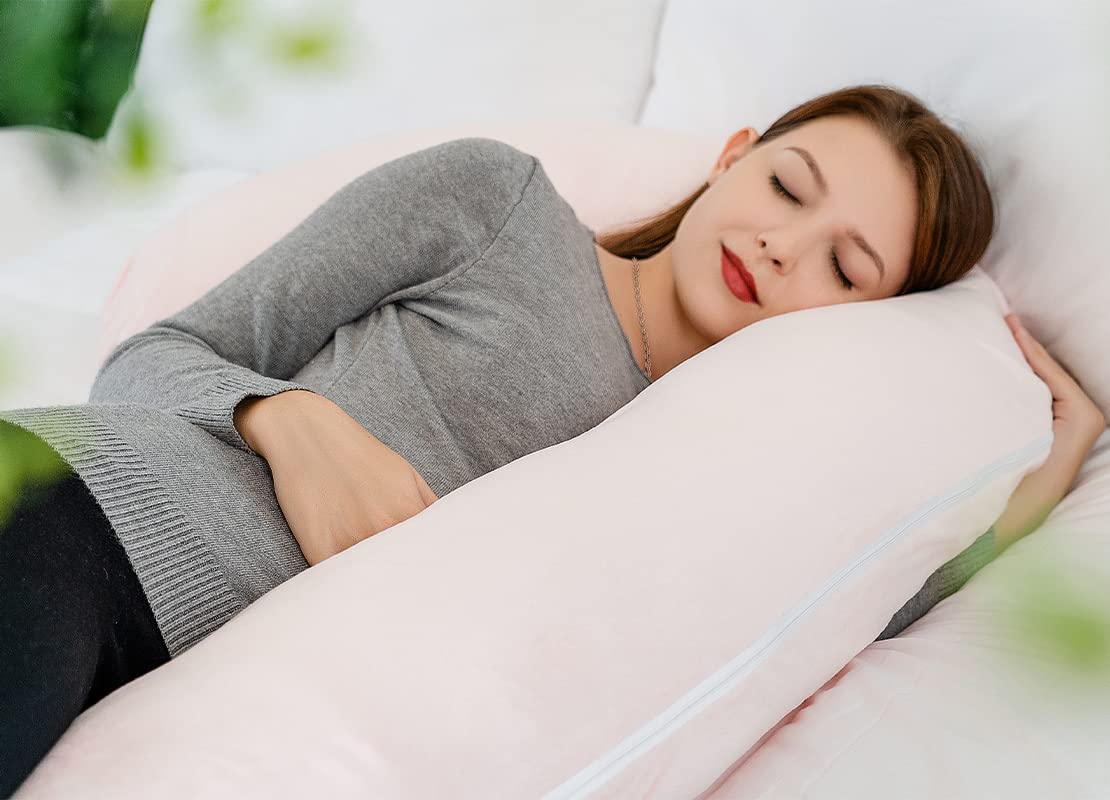 INSEN Pregnancy Pillow,Maternity Body Pillow with Velvet Cover,C Shaped Body Pillow for Sleeping, Warm Pink