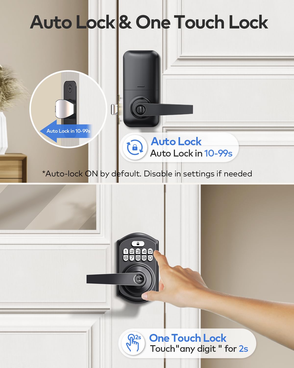 TEEHO TE004 Keyless Entry Door Lock Handle with Keypad, Matte Black