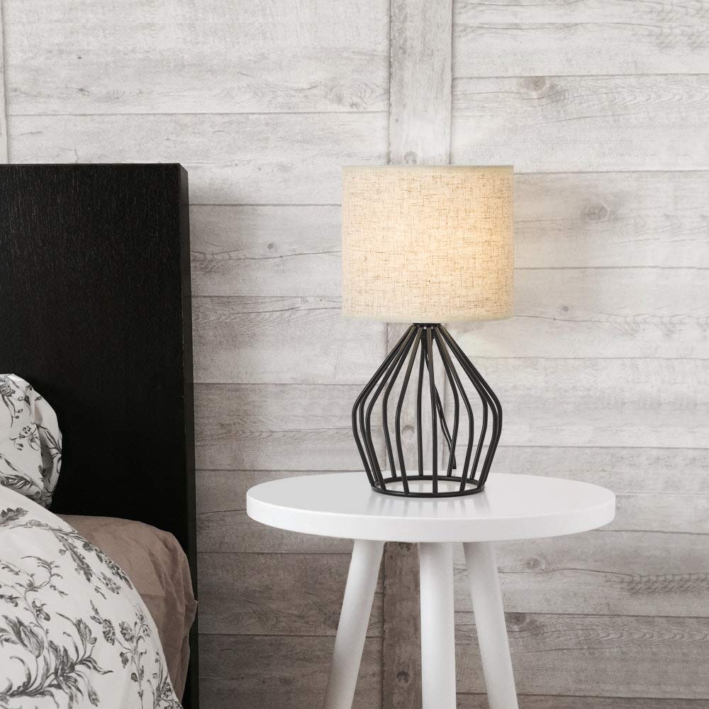 HAITRAL Black Modern Table Lamp - Minimalist Small Bedside Lamp,13.8 Inch