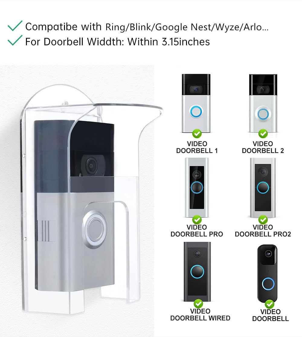 YJNBEST Clear Acrylic Doorbell Rain Cover Suitable for All Ring Models Doorbell Waterproof Protector Compatibe with Ring 1/2/3/4/2020/Pro/Pro 2 Video Doorbells(Model A)