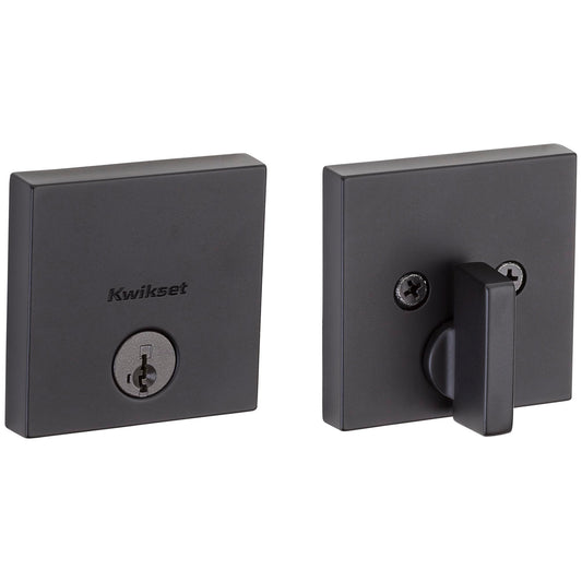 Kwikset Downtown Single Cylinder Deadbolt Lock with SmartKey, Matte Black