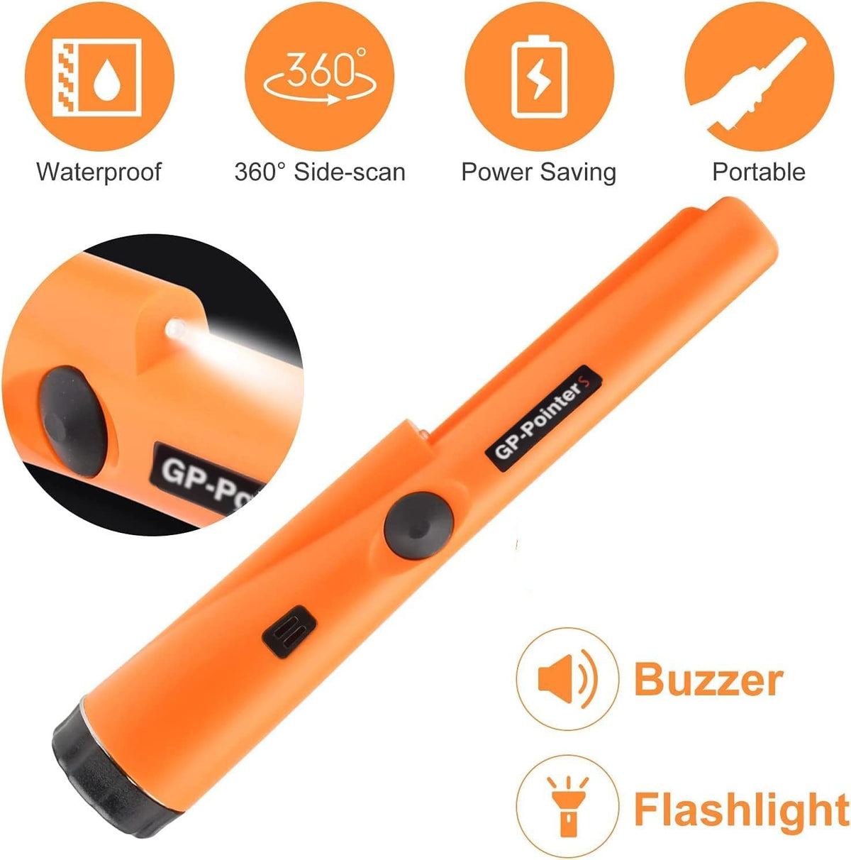 JYVY Power Pro GP-Pointers Metal Detector Pinpointer – Waterproof 360° High Accuracy Search Probe for Treasure Hunting, Professional Handheld Pinpointer Wand, with 9V Battery (Space Black)