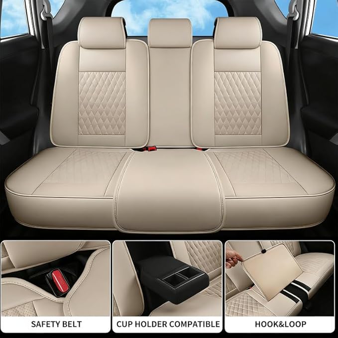 Car Seat Covers Full Set Custom Fit for Chevrolet/Chevy Malibu 2000-2026 - Premium Faux Leather with Lumbar Support | Breathable, Waterproof, Anti-Slip, Durable (Beige,Full Set)
