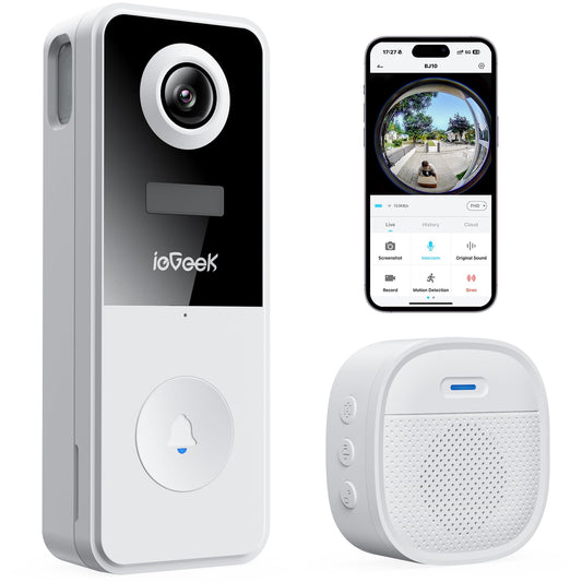 ieGeek Video Doorbell Camera Wireless, Head-to-Toe 180° Ultra View Battery Powered, No Subscription Fee, 2K 3MP HD, Smart Motion Detection, Real-time Alerts, Local/Cloud Storage, Only 2.4GHz WiFi