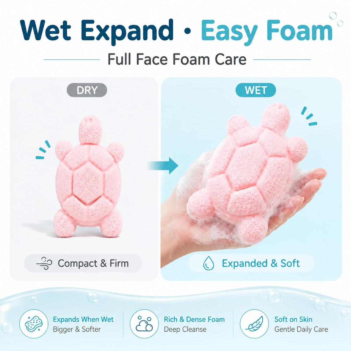 Coieaa Cute Turtle Facial Sponge, Soft Reusable Face Scrubber Exfoliator, Gentle Makeup Remover & Daily Cleansing Sponge, Ideal for Sensitive Skin (6, Pink & Purple)
