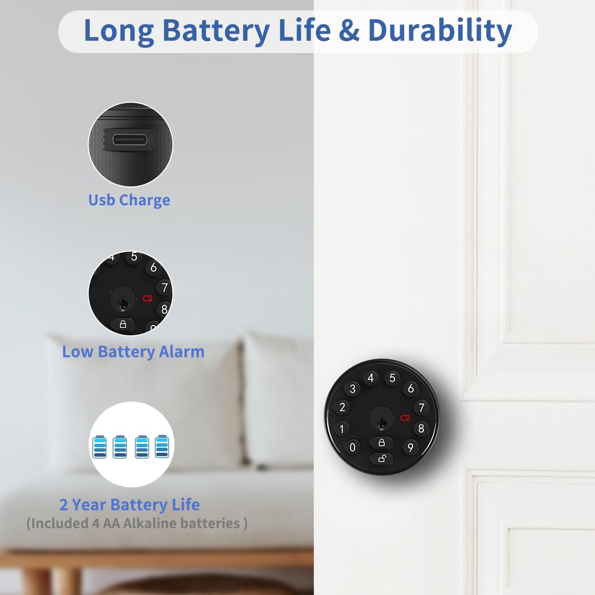 Buoan Keyless Entry Door Knob with Keypad, Electronic Deadbolt Door Lock