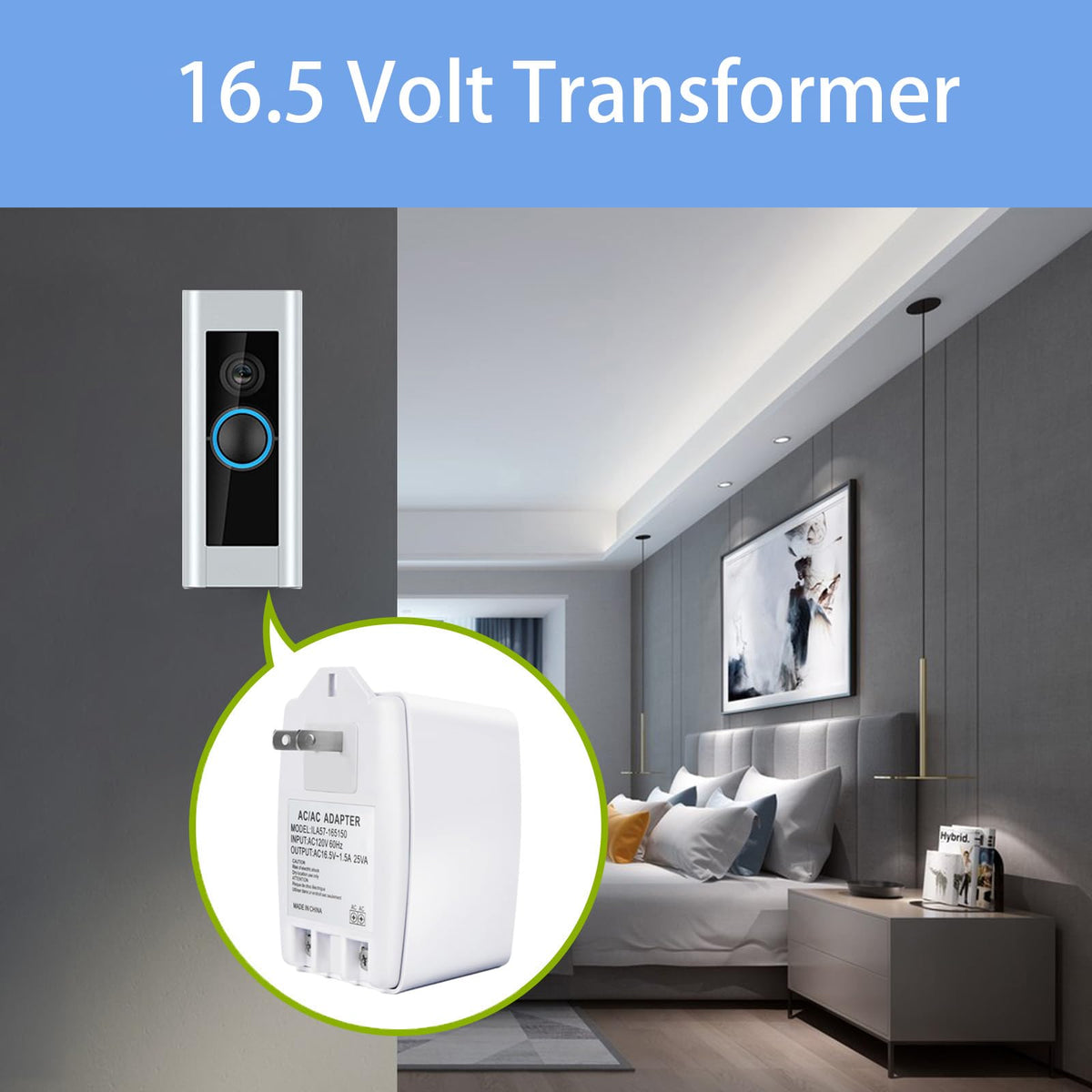 Plug in Doorbell Transformer 16.5V 25VA, Doorbell Power Supply Adapter Compatible with Ring Nest Wyze Blink Video Door Bell Transformer, Door Access Controls with PTC Fuse