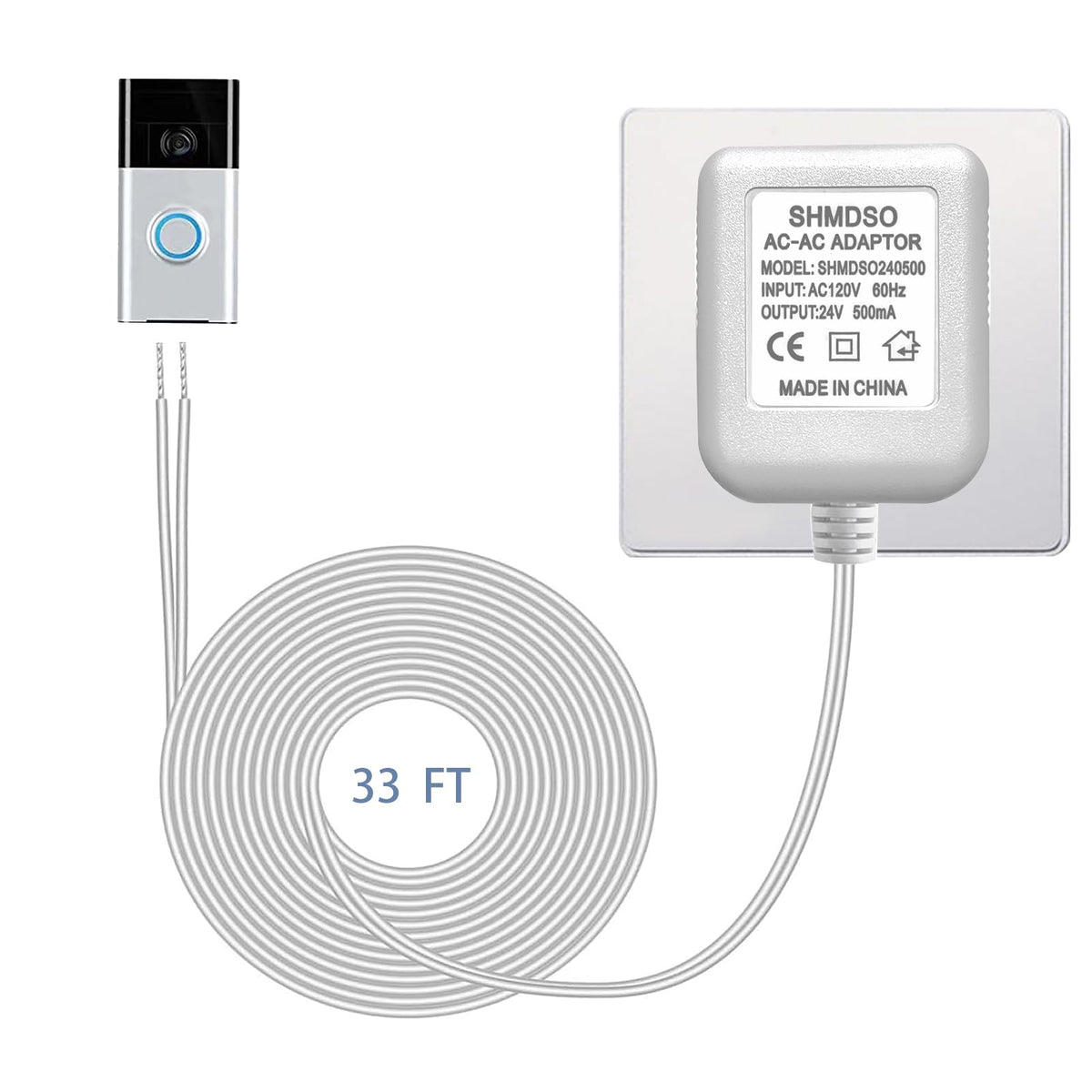 24V Doorbell Transformer， 24V500mA Video Doorbell Power Adapter