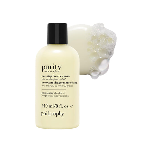 philosophy purity made simple one-step facial cleanser- with meadowfoam seed oil gently cleanses & melts away dirt, oil & stubborn makeup paraben-free face wash