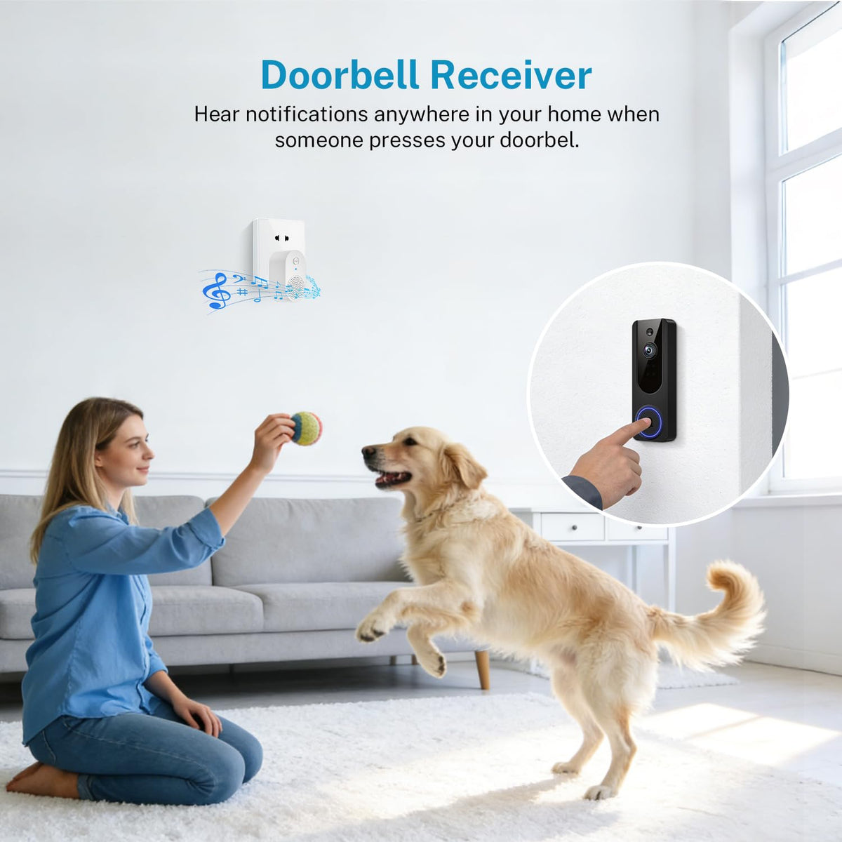 Cookedixo 1080P Video Doorbell Camera Wireless, Battery Powered, Night Vision, 2-Way Audio, Smart AI Human Detection, Cloud Storage, Home Security Doorbell