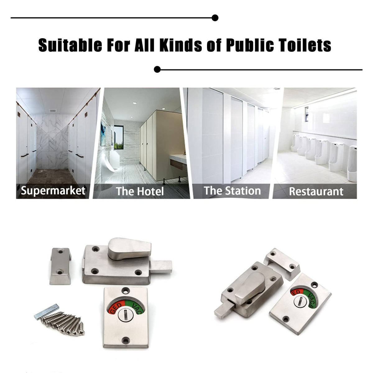 Vacant Occupied Bathroom Lock Zinc Alloy Restroom Door Lock Latch, Silver