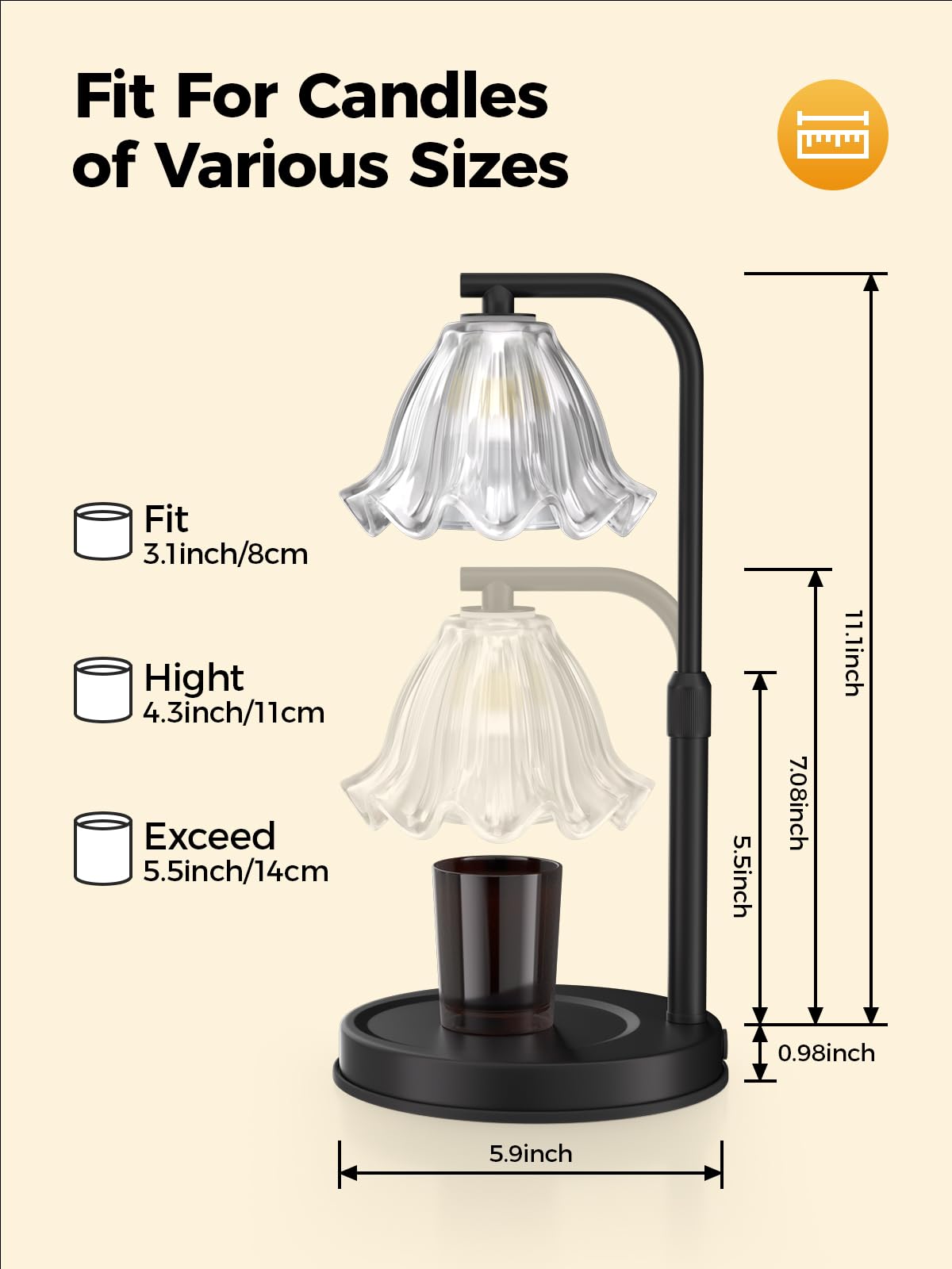 Flower Candle Warmer Lamp with Timer - Adjustable Height for Jar Candles