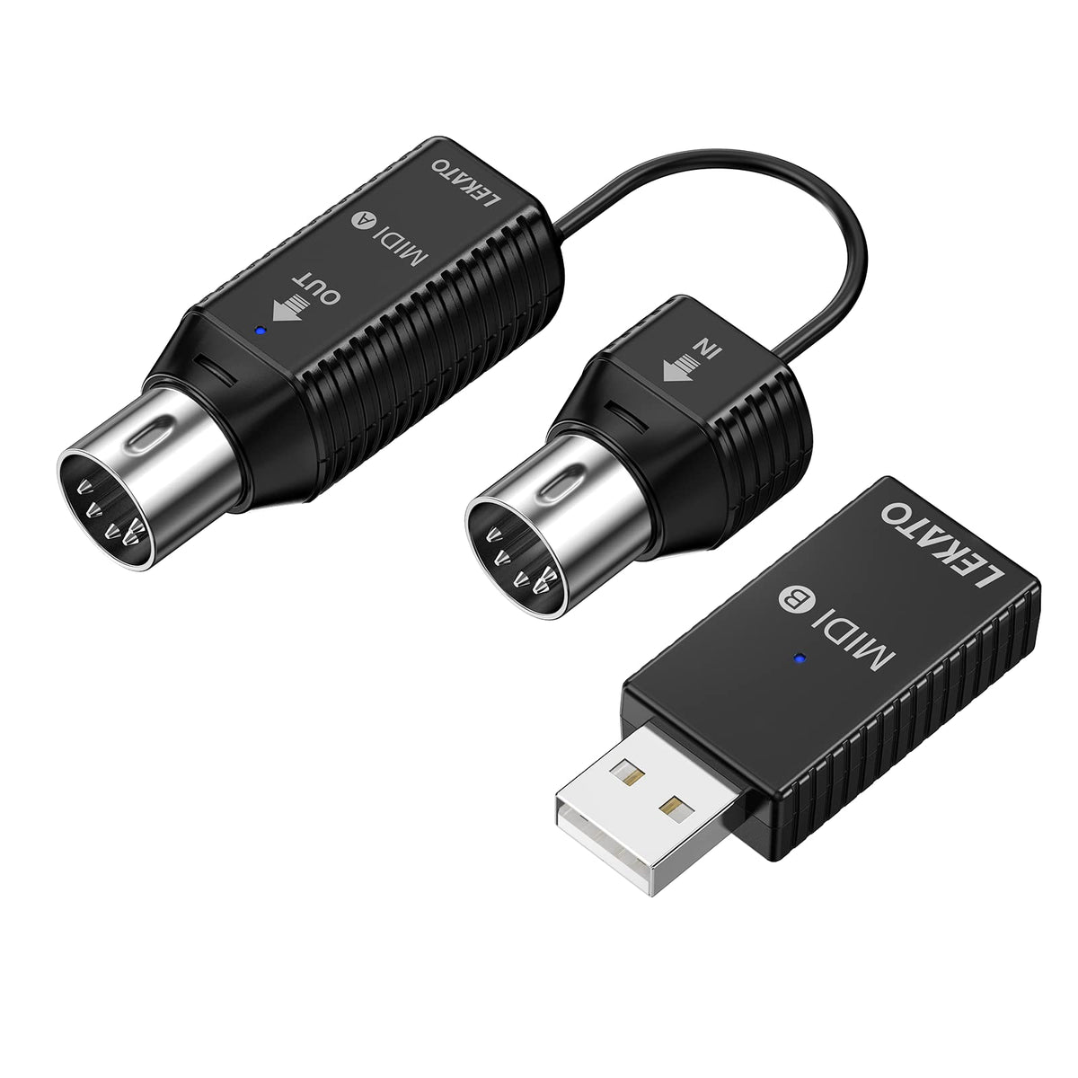 LEKATO Wireless MIDI Adapter, Bluetooth MIDI Adapter 5-PIN DIN with USB, Low Latency Rechargeable for Synthesizer, Digital Piano Keyboard to Mac OS/iOS/Windows