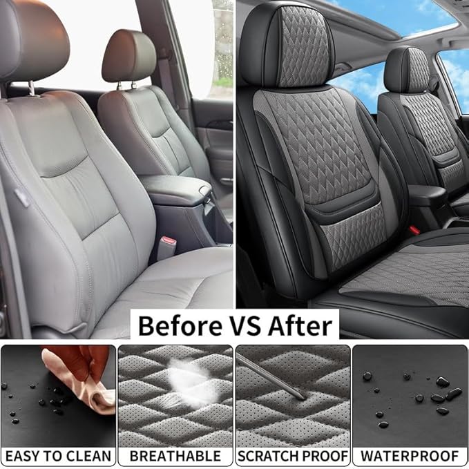 Car Seat Covers Full Set Custom Fit for Ford Focus 2000-2018 - Premium Faux Leather with Lumbar Support | Breathable, Waterproof, Anti-Slip, Durable (Black&Gray,Full Set)