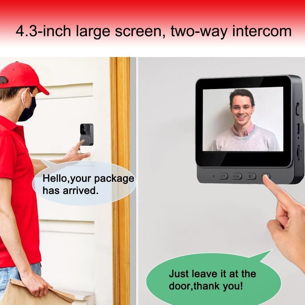 Wireless Doorbell Camera with Monitor, Video Doorbell with Display, Two-Way Audio,Night Vision,IP65 Waterproof for Outdoor, No APP, No WiFi, Comes with an 8GB Memory Card (M10)