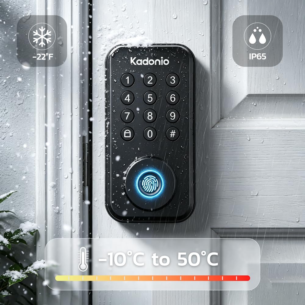 Keyless Entry Smart Lock, Fingerprint Deadbolt with App Control, Auto Lock, IP56 Weatherproof, 8-Month Battery, Easy Installation, Matte Black