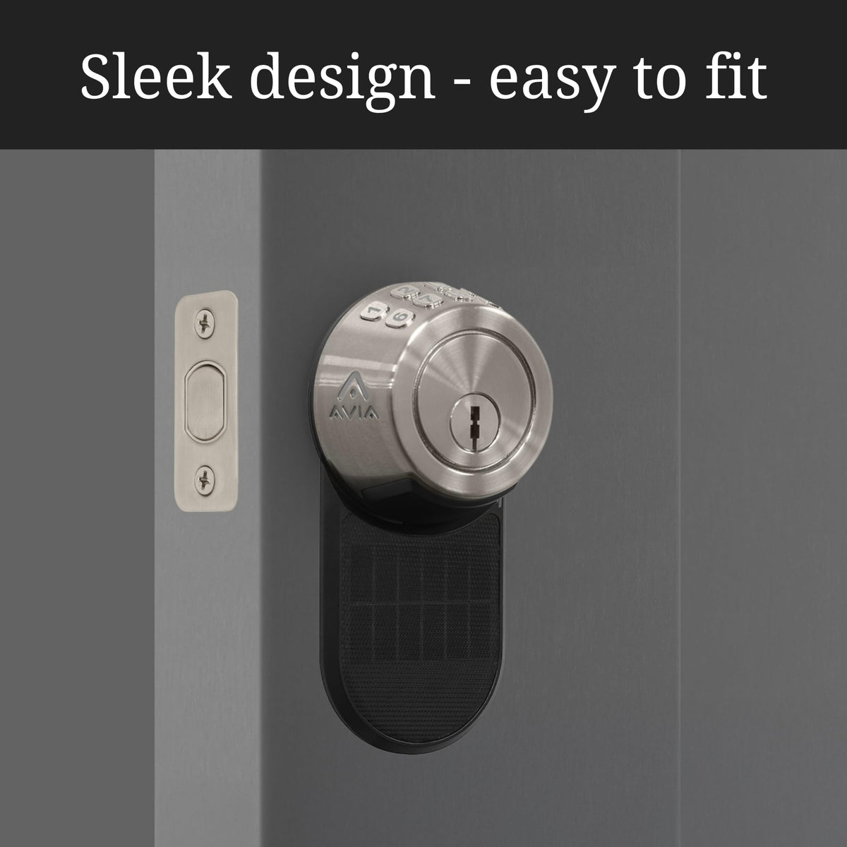 Avia Smart SolarPro. Solar Panel to Recharge The Avia Deadbolt+ Smart Lock. in Good Sunlight, Helps Maintain Battery Life for Up to 5 Years*.