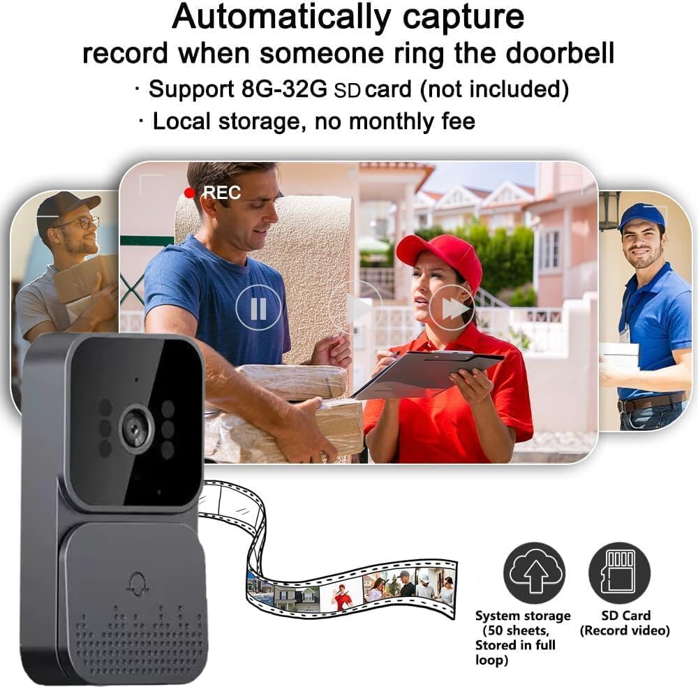 Wireless Doorbell Camera with Monitor, Video Doorbell with Display, Two-Way Audio,Night Vision,IP65 Waterproof for Outdoor, No APP, No WiFi, Comes with an 8GB Memory Card (M10)