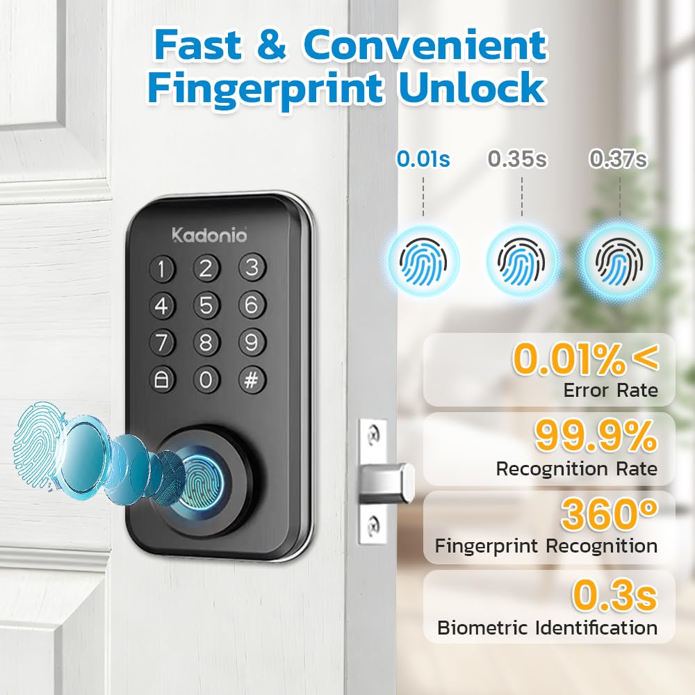 Keyless Entry Smart Lock, Fingerprint Deadbolt with App Control, Auto Lock, IP56 Weatherproof, 8-Month Battery, Easy Installation, Matte Black