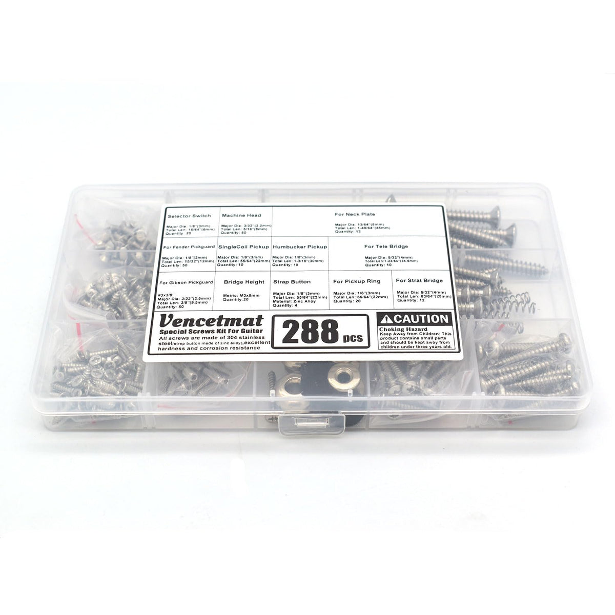 Vencetmat Guitar Screws Kit 304 Stainless Steel Luthier Parts-kit for Tele/Strat/SQ,Switch,Tuner,Machine Head, Neck Plate,Pickguard,Guitar Strap End Pins,Pickup,Bridge,Guitar DIY Kit(Metric, Chrome)