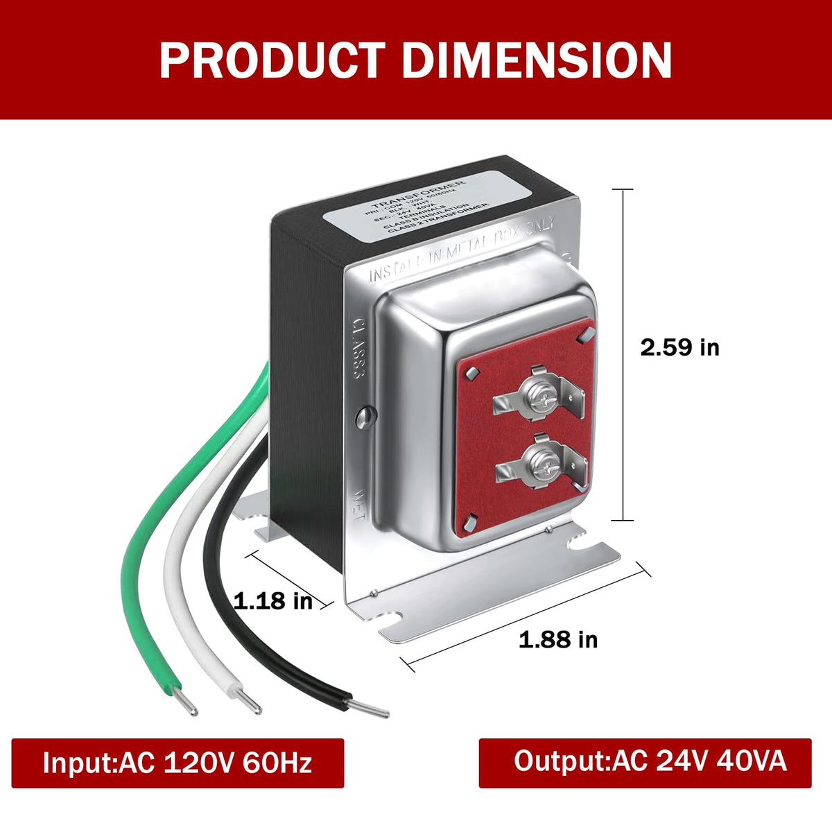 24V 40VA Doorbell Transformer Hardwired Door Chime Transformer Thermostat Power Adapter Compatible with Video Doorbell Ring Pro Nest Hello