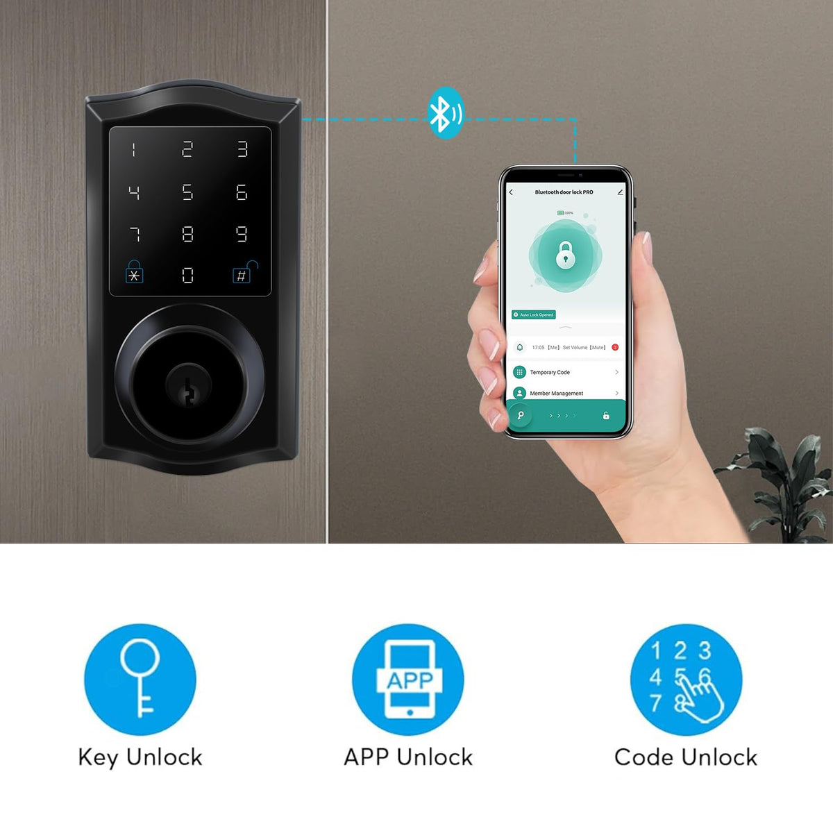 Pahama Bluetooth Deadbolt Lock, Keyless Entry Door Lock with APP Control Digital Deadbolt with App Control Keyless Entry Fingerprint Deadbolt Auto Electronic Keypad Smart Locks for Front Door