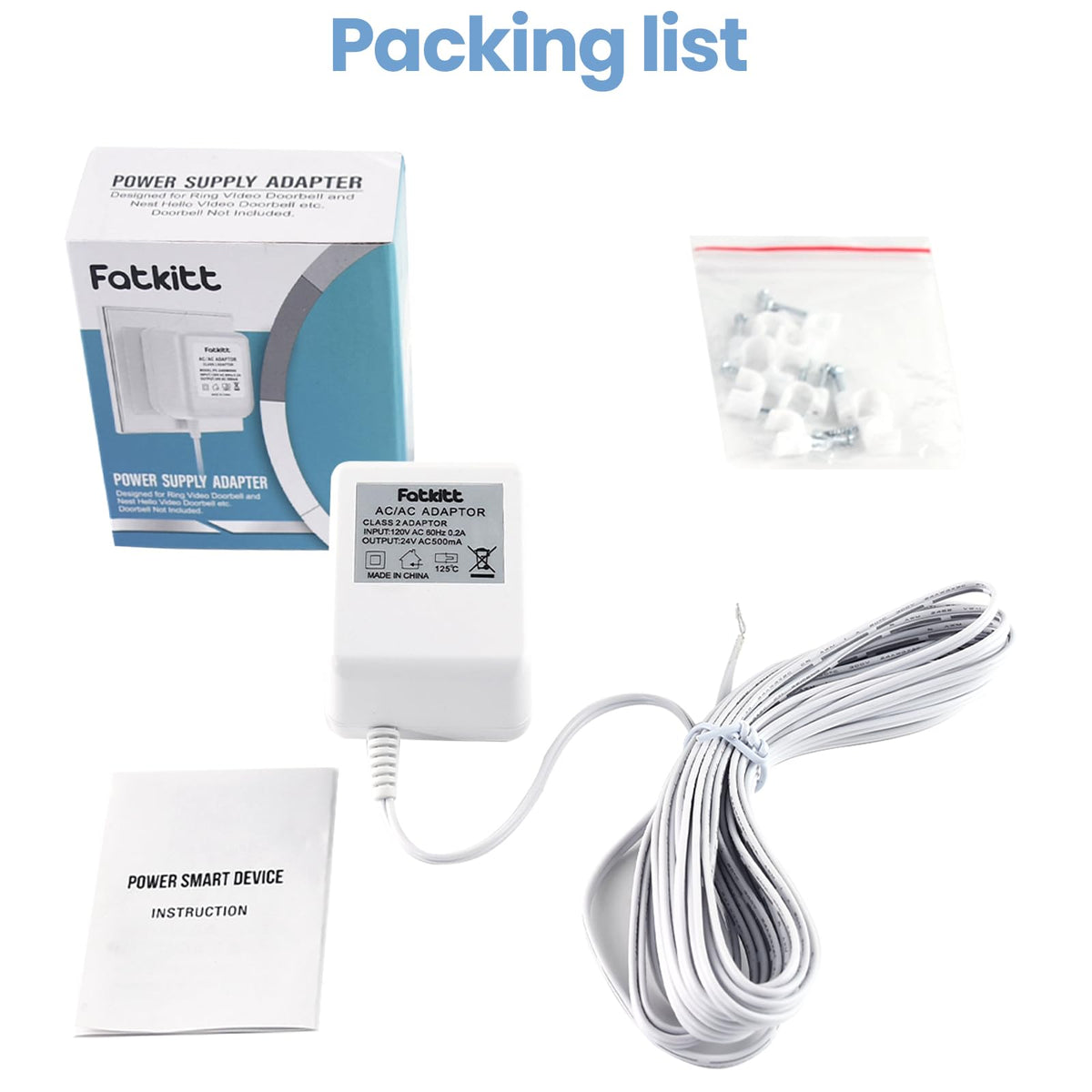 24V AC Doorbell Transformer - 6M (20ft) Long Cable C Wire Power Adapter