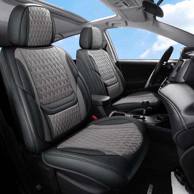 Car Seat Covers Full Set Custom Fit for Ford Focus 2000-2018 - Premium Faux Leather with Lumbar Support | Breathable, Waterproof, Anti-Slip, Durable (Black&Gray,Full Set)
