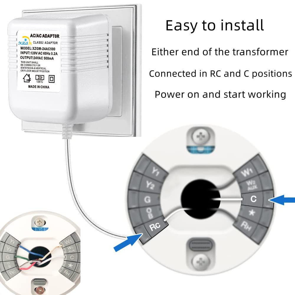 XZGm 24V 500MA Transformer for Ring Doorbell Nest Thermostat C-Wire 26FT