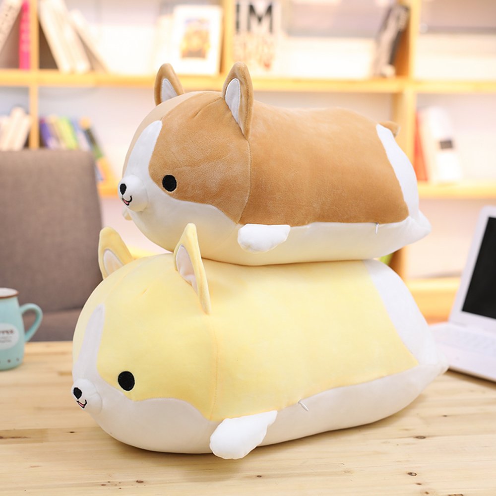 Levenkeness Corgi Dog Plush Pillow, Soft Cute Shiba Inu Akita Stuffed Animals Toy Gifts (Yellow, 11.8 in)