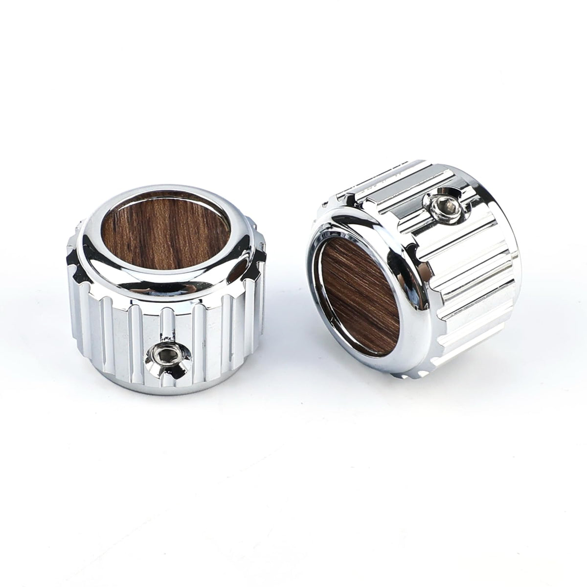 OVSAL 2Pcs Aluminum Alloy Electric Bass Guitar Knobs 6.5mm（1/4"） Potentiometer Shaft Flat Top Speed Control Metal Volume Tone Knobs for Electric Bass Guitar Replacement (Chrome -Wood Grain Top)