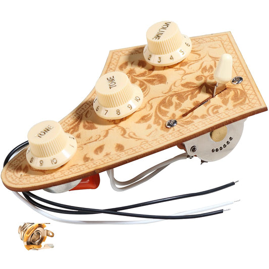 LAMSAM Prewired Wiring Harness Kit for SSS Electric Guitar, 5-Way Blade Switch, 1 Volume 2 Tone 250K Pots, 0.022uF Orange Capacitor, Pre-Soldered Control Circuit with Knobs, Switch Tip