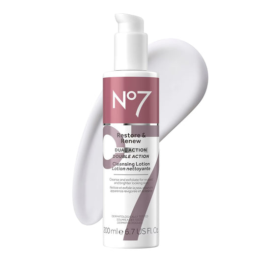 No7 Restore & Renew Dual Action Cleansing Lotion, 6.7 Fl oz