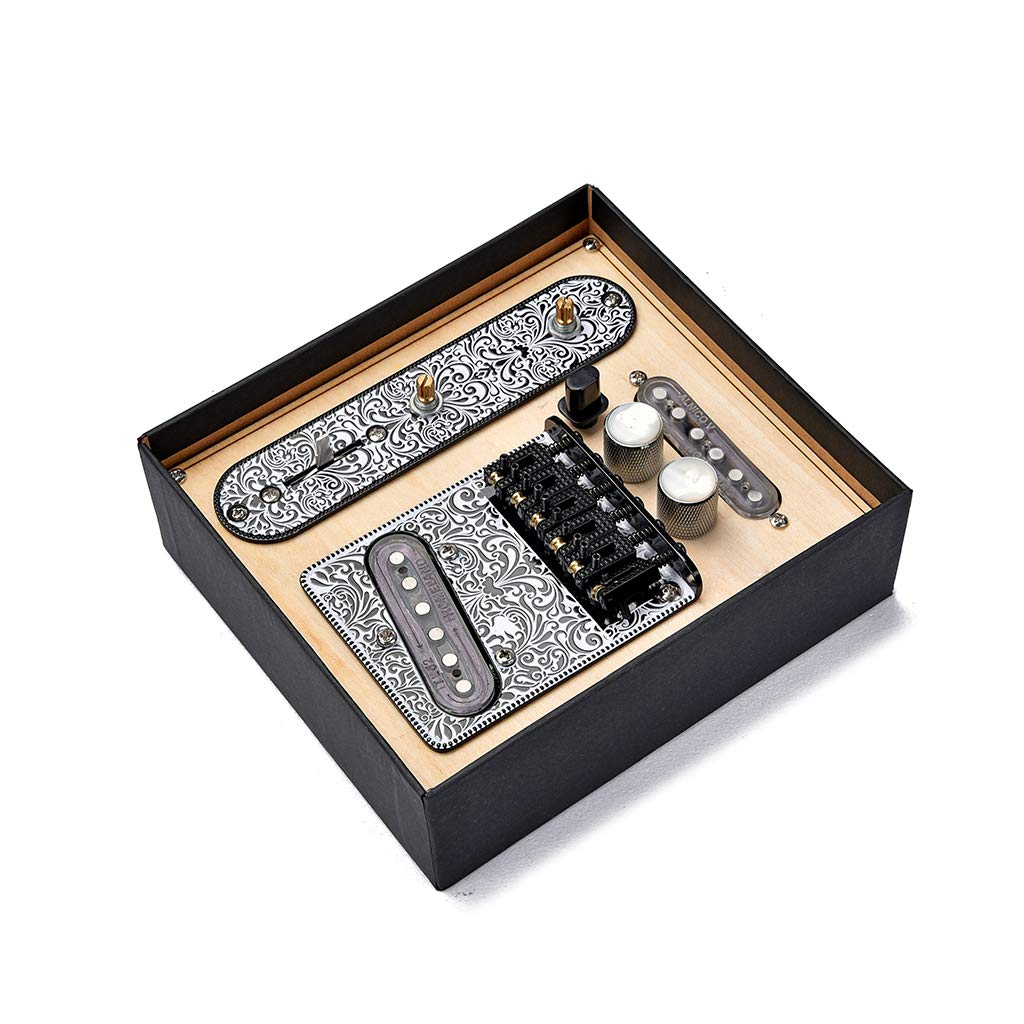 Ogdni 6 Strings Guitar Saddle Bridge Plate With Alnico V Pickup for Telecaster Fender,Electric Guitar 3 Way Switch Loaded Control Plate,Guitar Neck Pickup Set kit Replacement(GMA15)