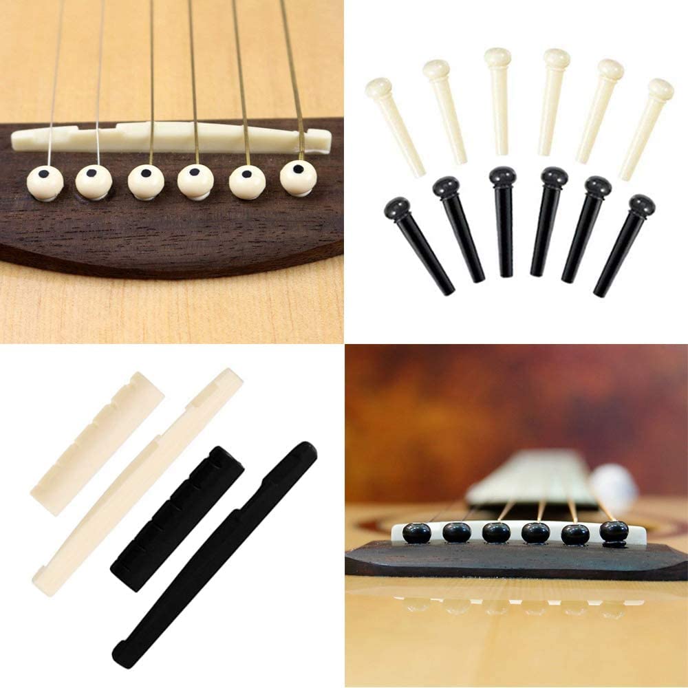 60PCS Acoustic Guitar Accessories Kit Including Guitar Strings, Tuner, Capo, 3-in-1 Restring Tool, Pick Holder, Bridge Pins, Nuts & Saddles, Finger Protector, Finger Picks, Fretboard Stickers